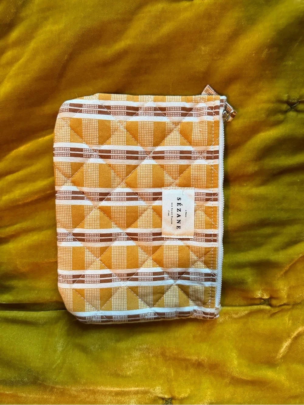Sézane Yellow Plaid Cosmetic Pouch